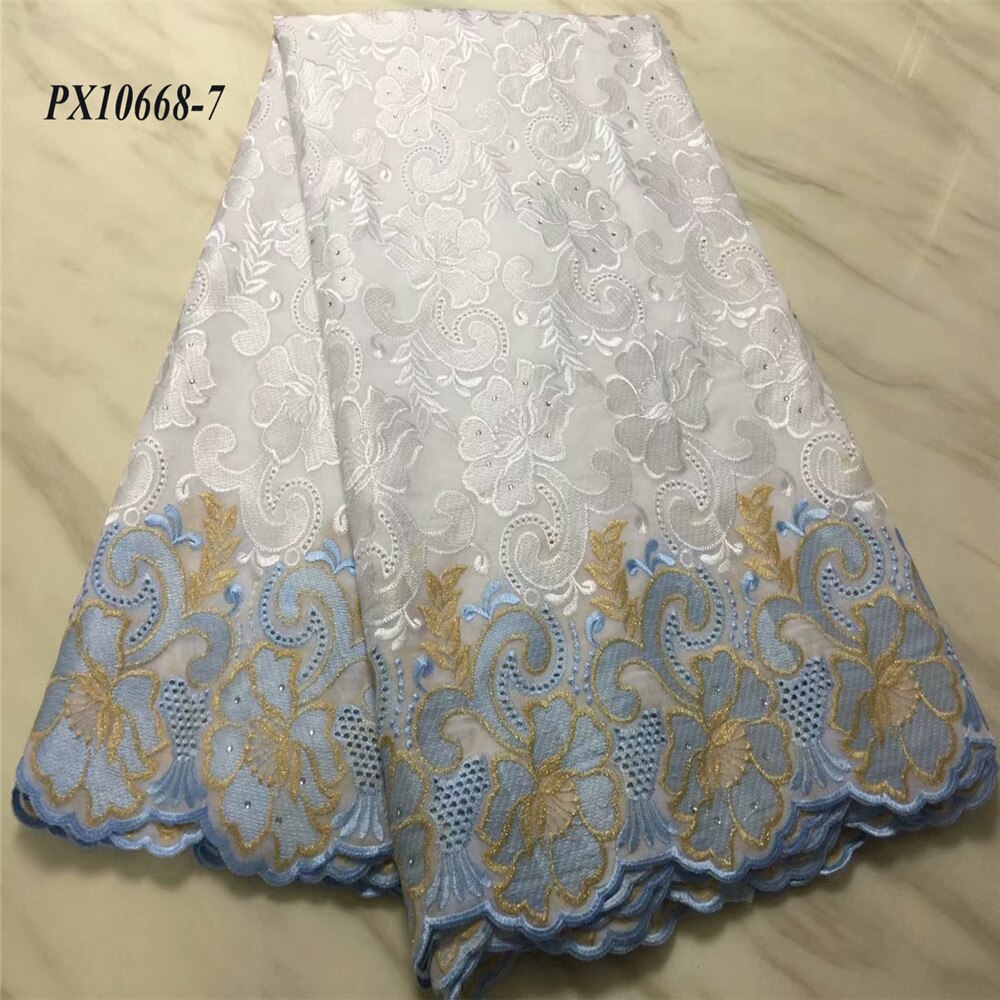The latest good soft touch Yellow color voile cotton fabric 5 yards women evening dress lace: 7