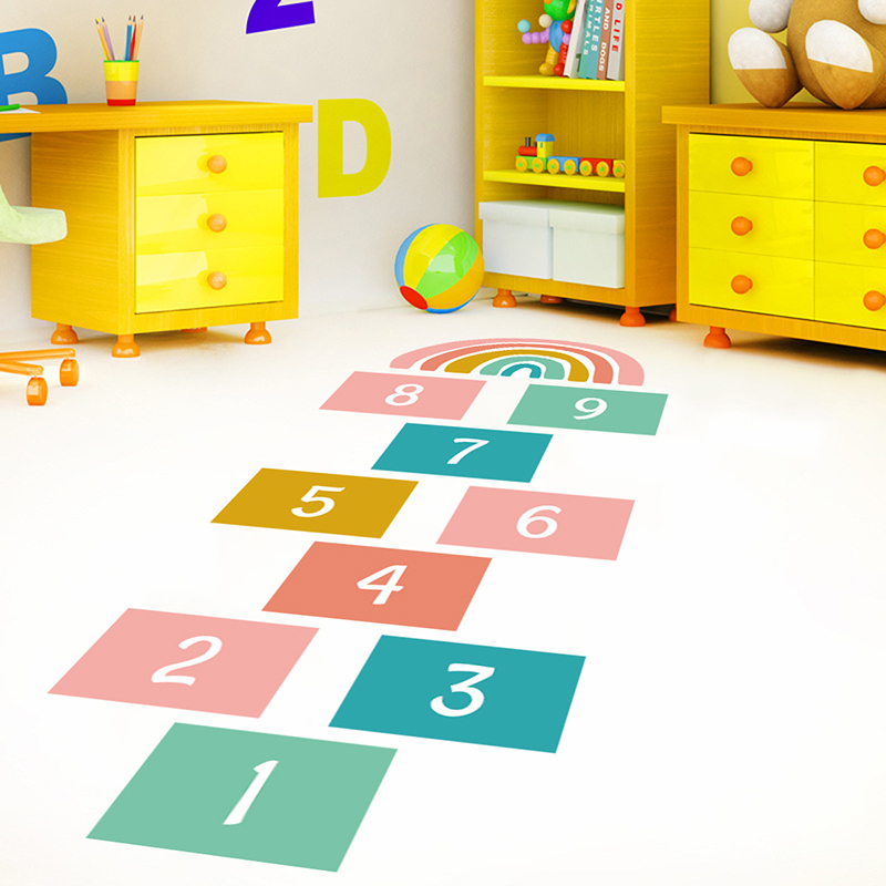 Cartoon Jump Spel Skip Vierkante Regenboog Floor Stickers Kleurrijke Vierkante Voor Kinderkamer Play Room Game Muurstickers Plezier Hebben sticker