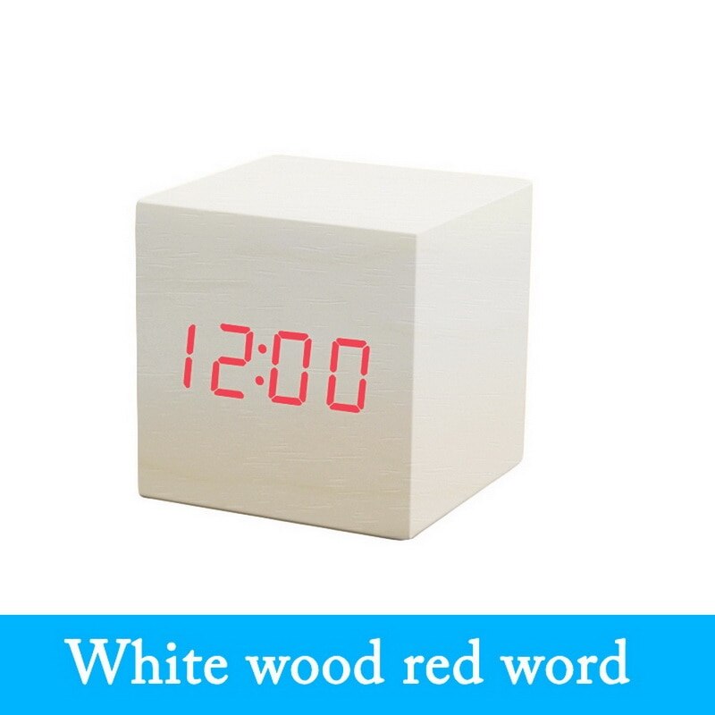 Kleine Quadrat Digitale Holz LED Wecker Holz retro glühen Uhr Schreibtisch Tabelle Dekor Stimme Kontrolle Schlummern Funktion Schreibtisch Werkzeuge: G250502