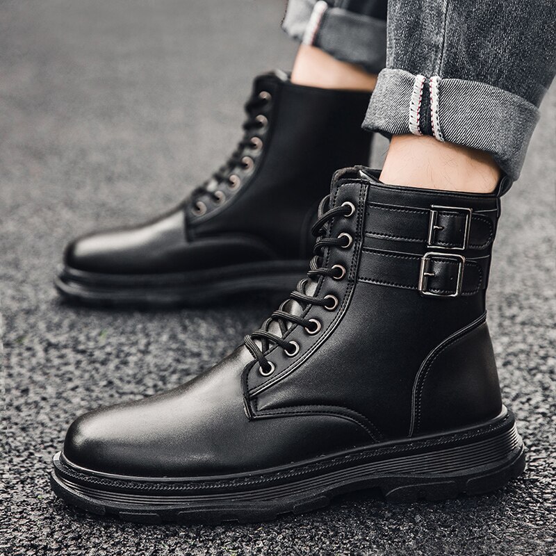 Men's casual shoes Winter shoes men black shoes High canvas shoes men Non-slip wear shoes for men Genuine