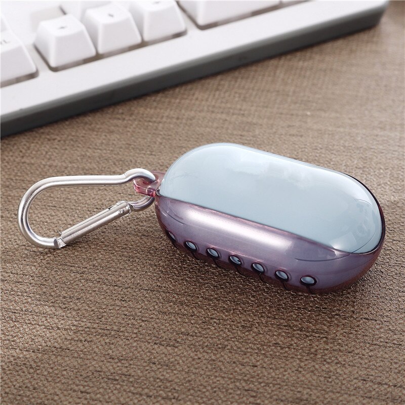 Til samsung galaxy buds plus + etui klar gennemsigtig blød silikone trådløst øretelefon cover til galaxy buds etui med nøglering: Mørke lilla