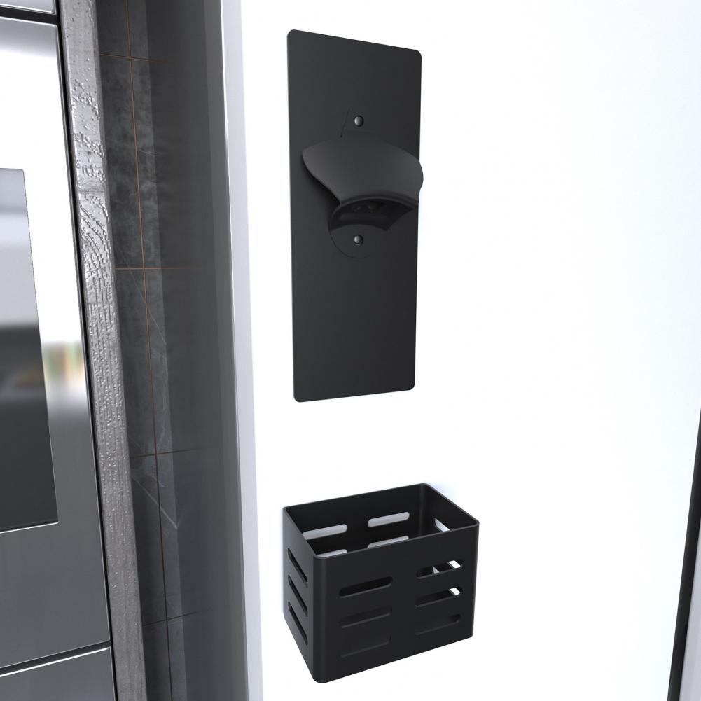 1 Set Beer Bottle Opener Magnetic Wall Mounted Removable Anti-slip Beer Bottle Opener with Cap Catcher for Bar Home Kitchen