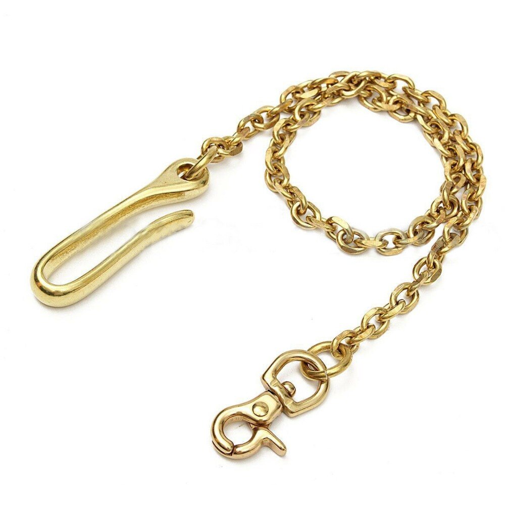 17.7" Solid Brass Fob Clip Waist chain with 2 hooks Trousers Jeans Wallet Men Belt Pants Keychain Metal Snap Hook DIY Accessory