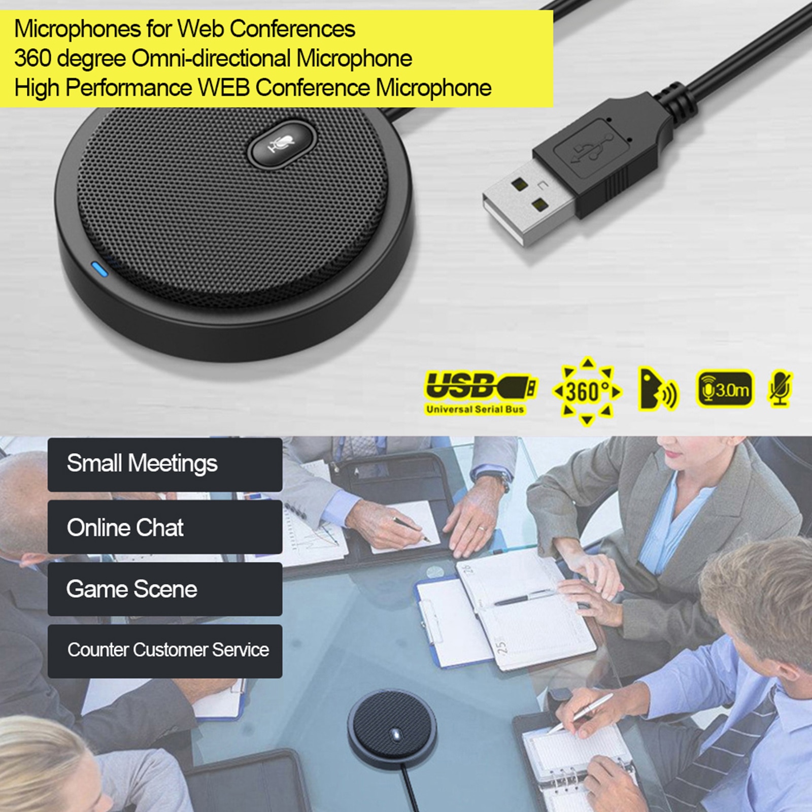 UM02 USB Omni-directional Condenser Microphone for Meeting Business Conference Computer Desktop Chat Video Sound Pick-up Mic