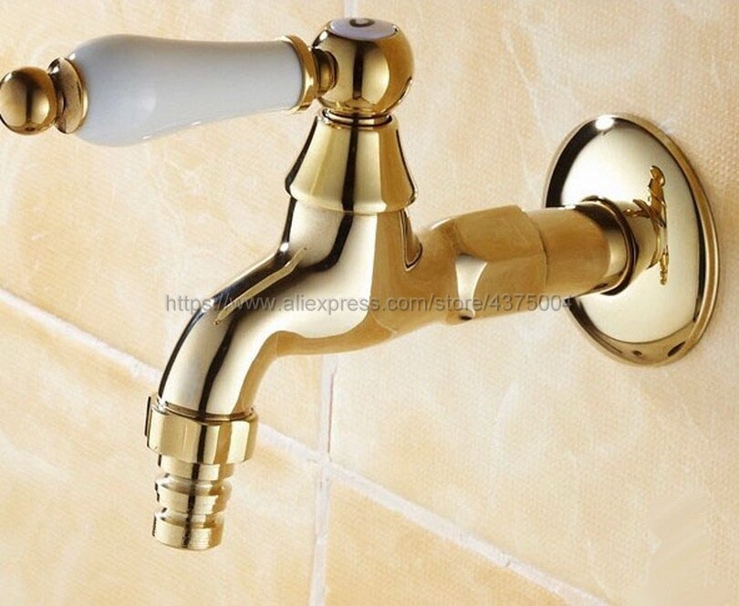 Gold Brass Wall Mount Wasmachine Kranen Outdoor Tuin Koud Water Kraan Nav125