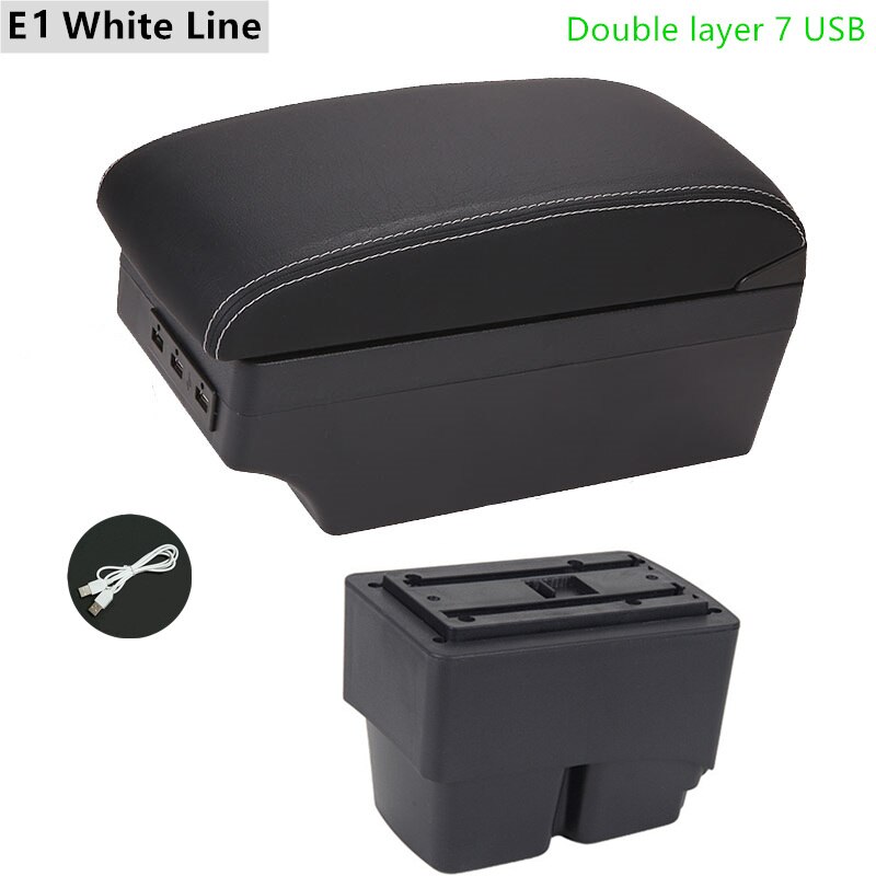 Armrest Box for Ford Fiesta Kaptur Leather Arm Rest Center Console Storage USB Car Accessory: E1 White Line