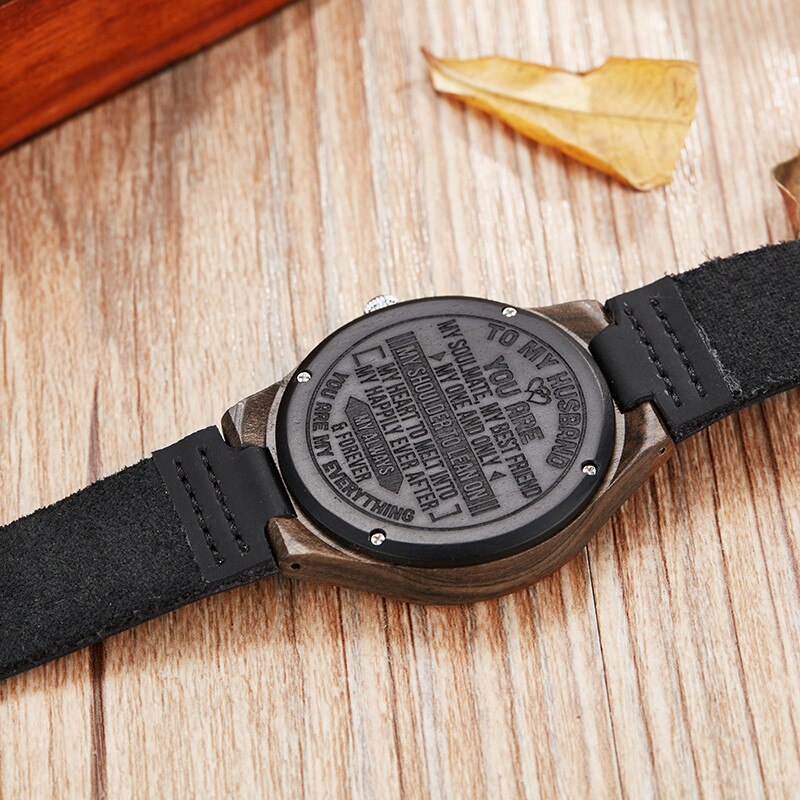 Trä klockor till min man graverad kvarts klocka herr bambu modern armbandsur natur trä läder klocka