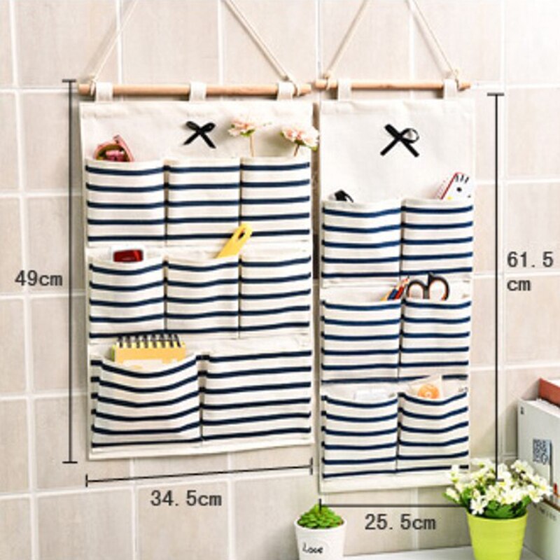 Organizador colgante de pared de puerta para baño, bolsillos de almacenamiento, algodón y lino, 6/8