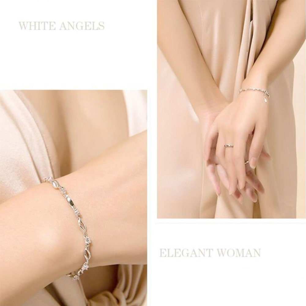 Anenjery Silver Color Charms Bracelets For Women Crystal Zircon Bracelet pulseira Valentine's Day S-B101