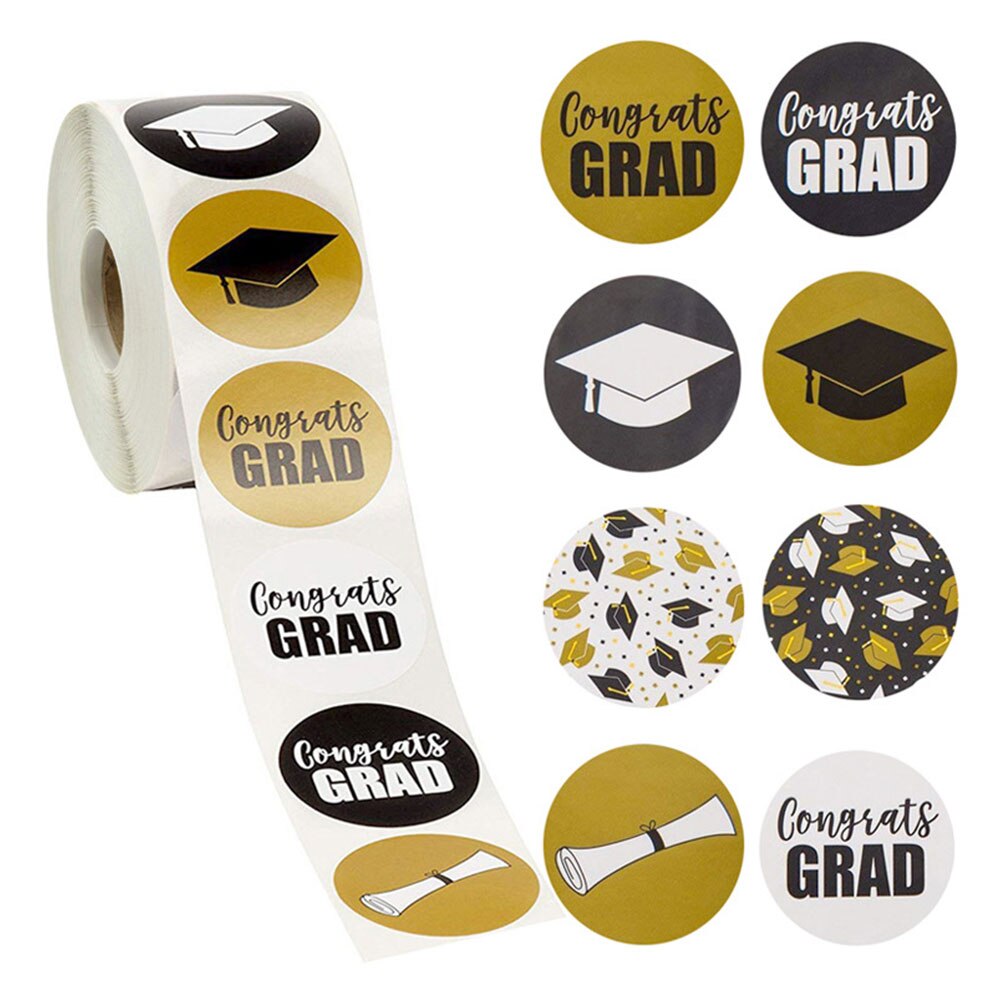 500PCS / roll Round Graduation Sticker Graduation Cap And Diploma Label Party School Supplies Student Stationery Sticker