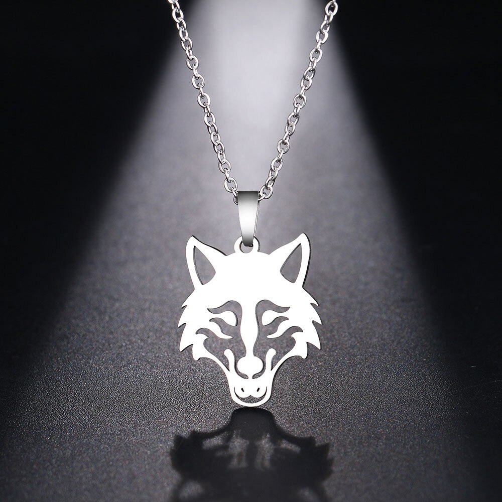 DOTIFI-collar de acero inoxidable para mujer y hombre, Gargantilla con cabeza de Lobo, colgante, joyería de compromiso: Silver