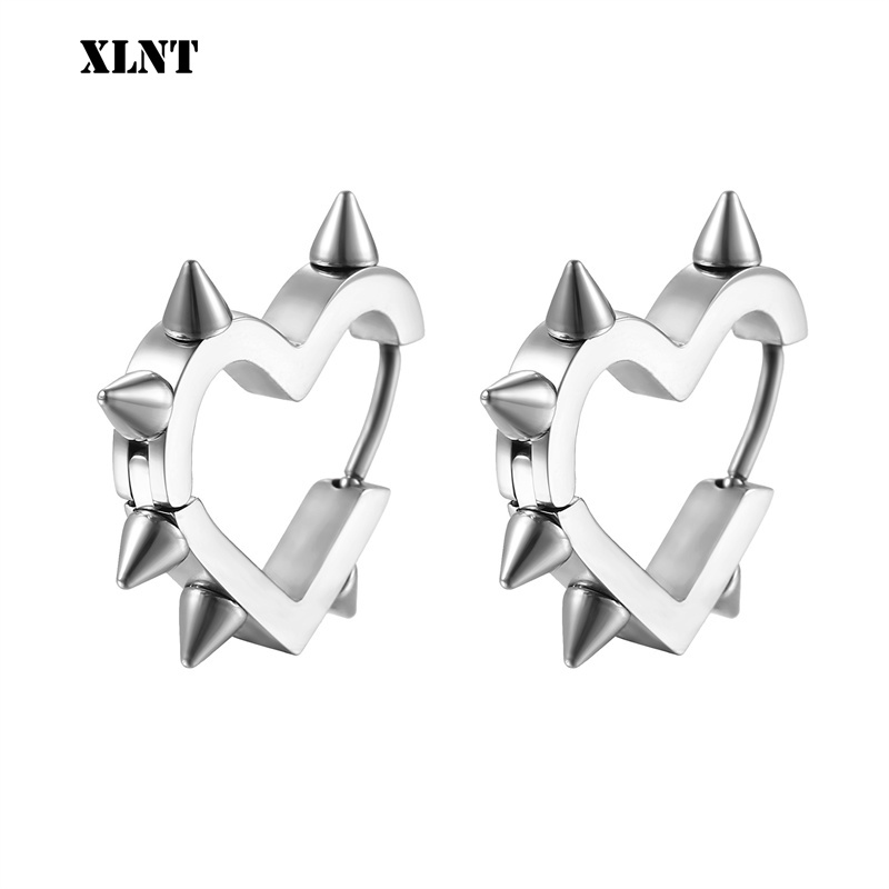 Exaggerated Spike Rivet Heart Stud Earrings For Women Men 3 Colors Stainless Steel Ear Buckle Piercing Goth Jewelry aretes