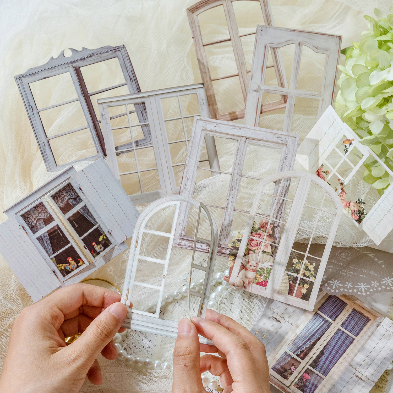 10 hojas de pegatinas huecas Vintage para puerta y ventana, decoración artesanal para diario, planta, flor, INS, álbum de recortes, papelería Kawaii