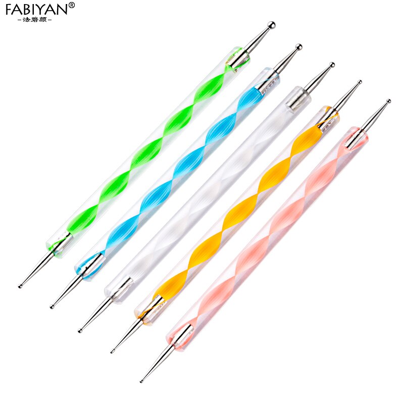 5 Stks/set 2 Manieren Nail Art Schilderen Pen Puntjes Rhinestones Gems Picking Spiraal Patroon Handvat Manicure Tools