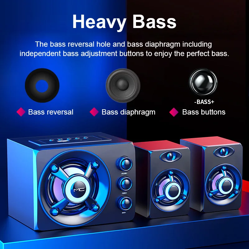 Hifi 3d stereohøjttalere farverig led lys tung bas aux usb kablet trådløs bluetooth lyd hjemmebiograf surround sound bar tv