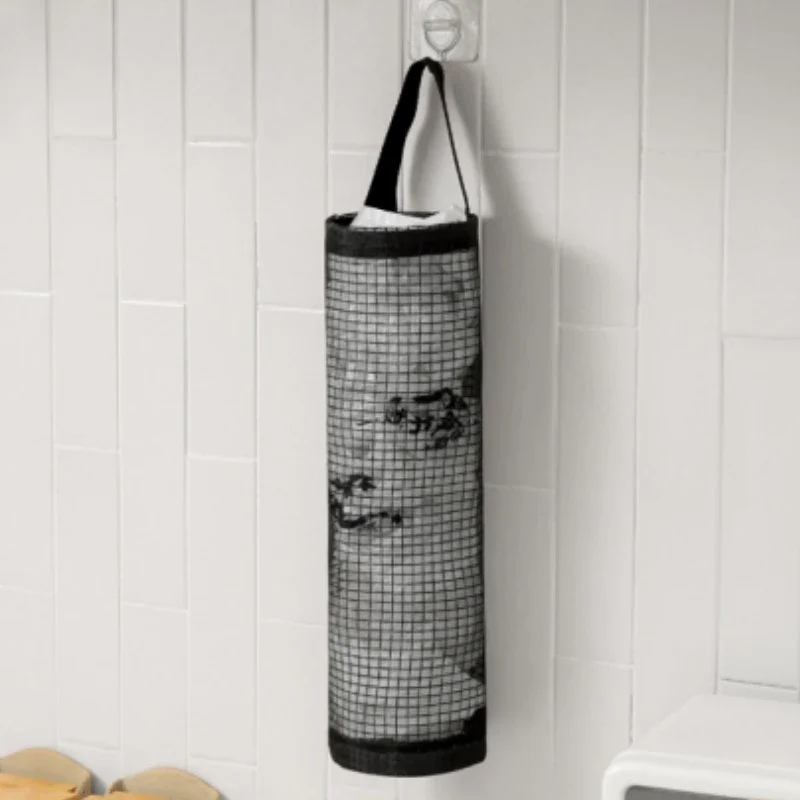 Hjemme poseholder veggfeste plastposeholder dispenser hengende oppbevaring søppelpose søppelpose kjøkken søppelbeholder: Lysegrå