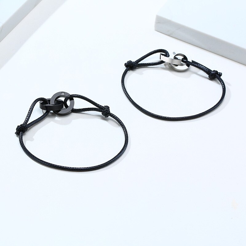 Dubbele Grijpende Heren Armband Enkelband In Zwart Koord Armband Cadeau Voor Vriendje