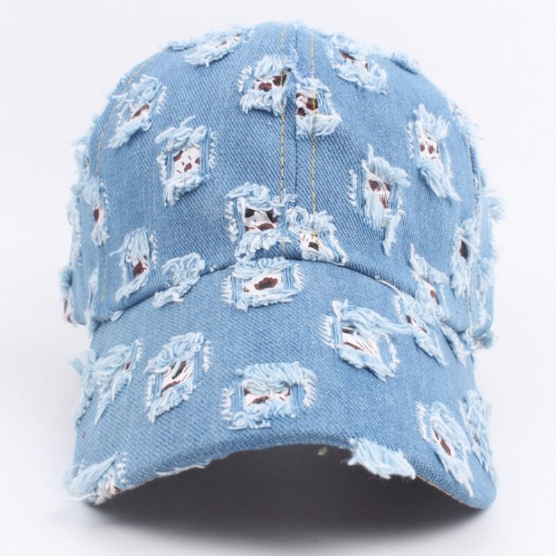 Xdanqinx damekasket vintage gammelt hul dekoration cowboyhatte til kvinder justerbar størrelse vasket denim personlighed hip hop hat