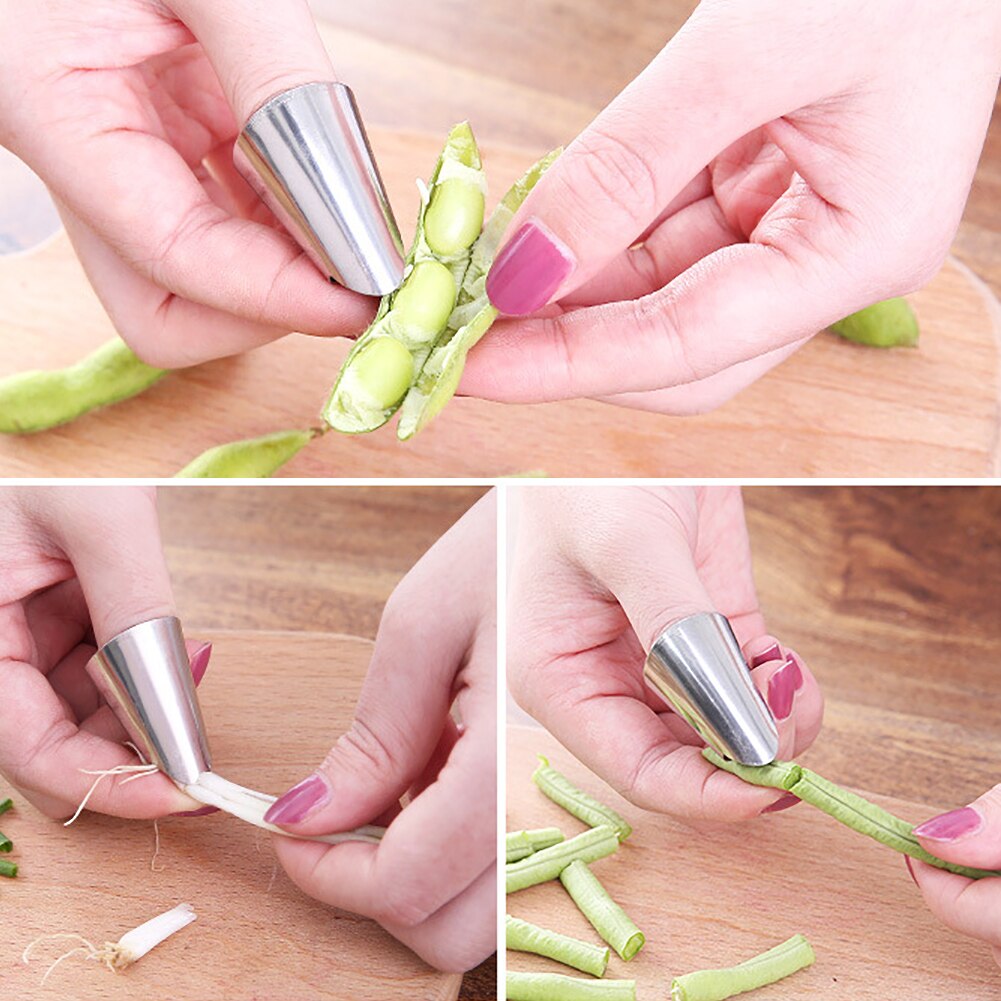 Finger Protector Anti-cutting Beans Garlic Remover for Household Kitchen Stainless Steel Gadget Tools