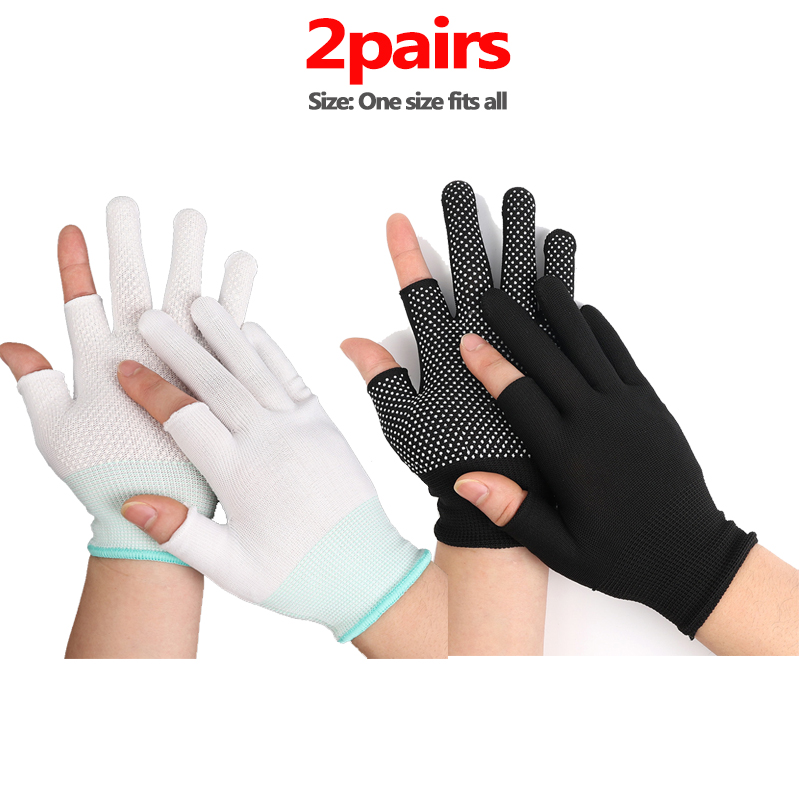 Guantes sin dedos, manoplas de trabajo de nailon antideslizantes para pantalla deslizante, guantes deportivos para conducir en bicicleta al aire libre, hombres y mujeres, blanco y negro: Verde