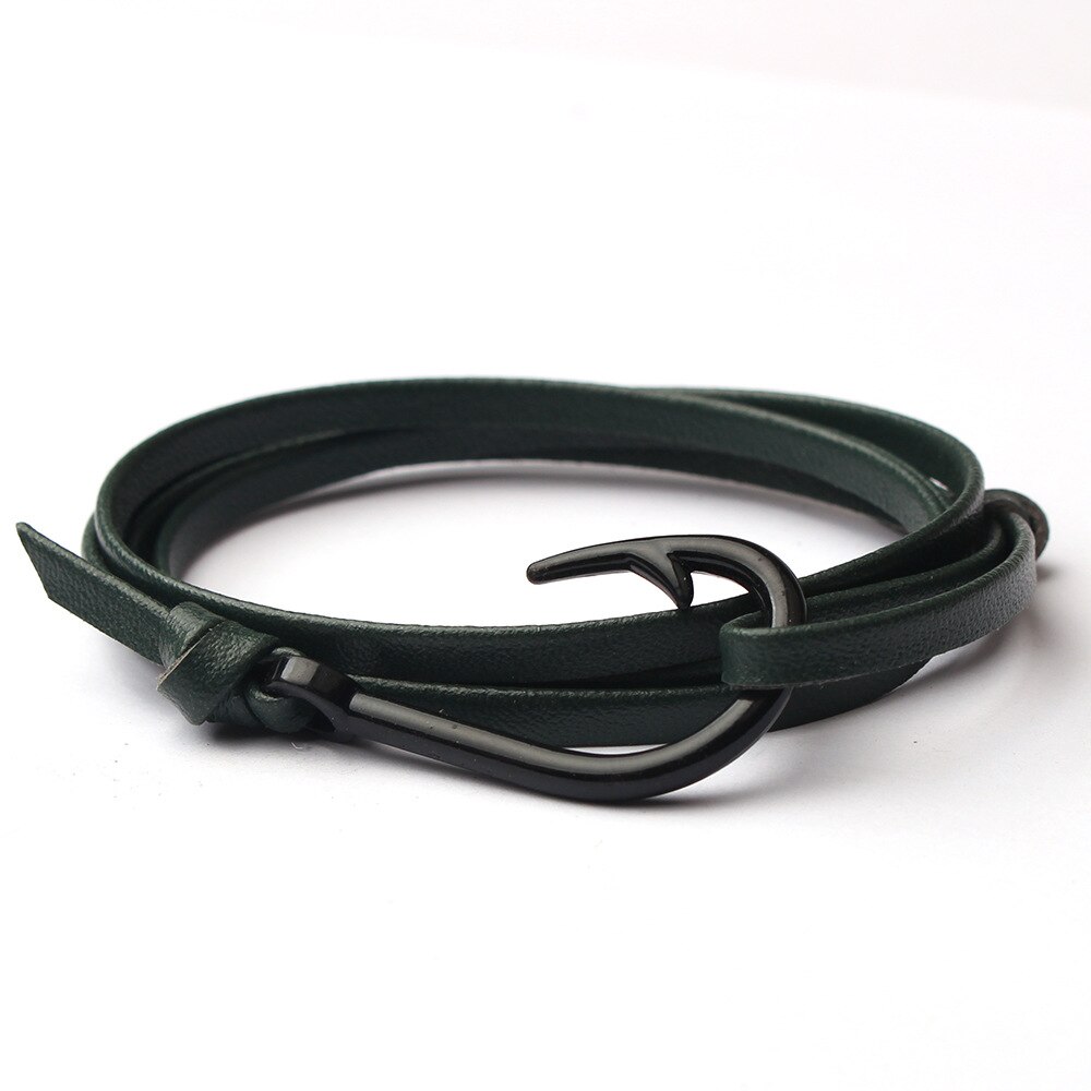 Armbänder Ich bin europäischen und amerikanischen stil aus legiertem stahl, gewebtem lederband und hologramm, coole fischhaken-armbänder für damen und herren: E