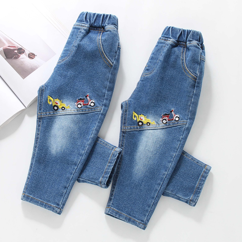 Ienens 2-6y calças de brim dos desenhos animados menino calças de brim primavera outono crianças casuais calças compridas calças finas roupas criança