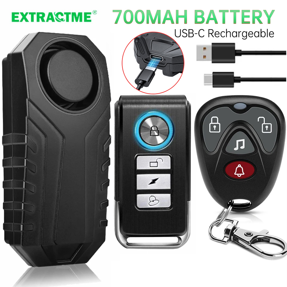 Extractme Motocyklowy alarm antywłamaniowy z pilotem 113DB Bezprzewodowy wodoodporny samochód Elektryczny rower Bezpieczeństwo Alarm zapobiegający zgubieniu