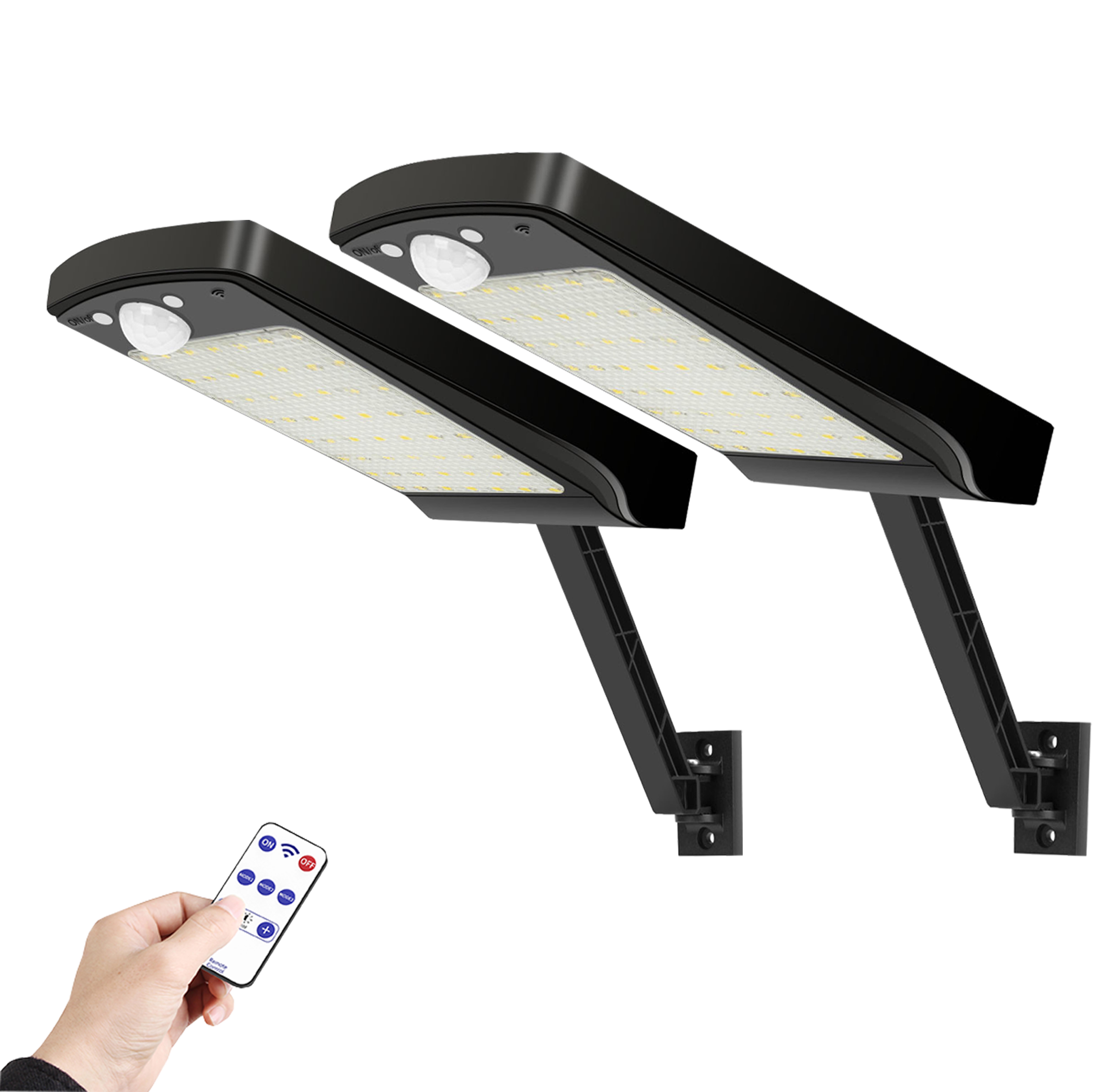 56 led solcellslampor utomhus gångväg trädgårdslampor vägglampa rörelsesensor-lampa fjärrkontrolllampa: Kd -56- svart 2- pack