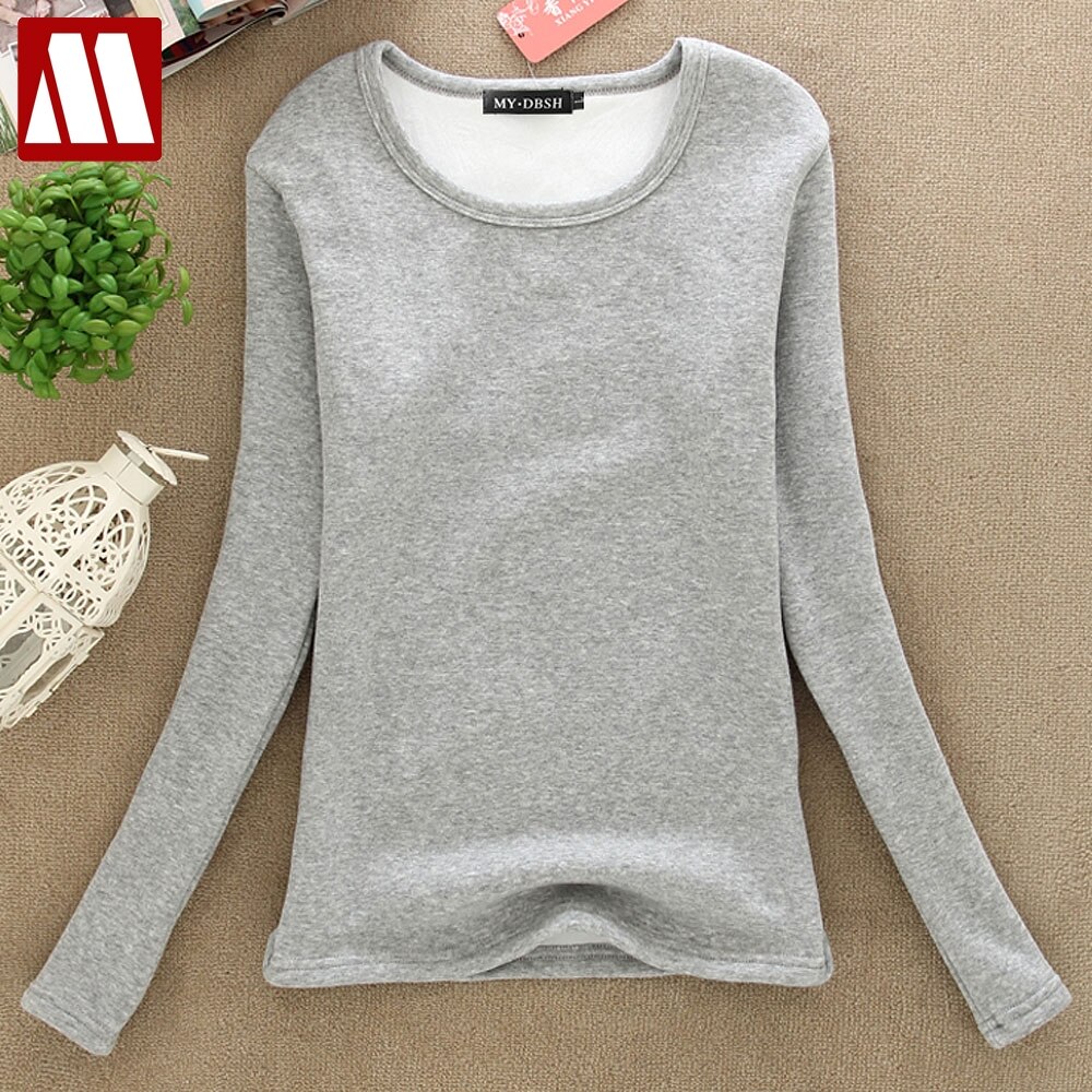 Vrouwen Winter Slim Fit T-shirt Lady Dikke Thermische T-shirts Warme Fluwelen T Shirts Vrouwen Lang Ondergoed Plus size Tops 4XL