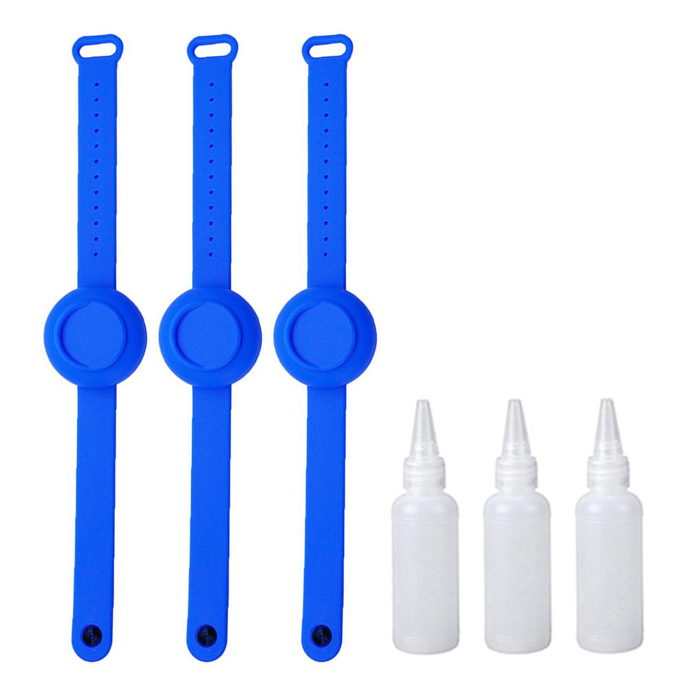 3PC disinfettante per le mani disinfettante braccialetto in Silicone braccialetto Dispenser per mani braccialetto indossabile distributore di gel idroalcollique: 3PC Blue