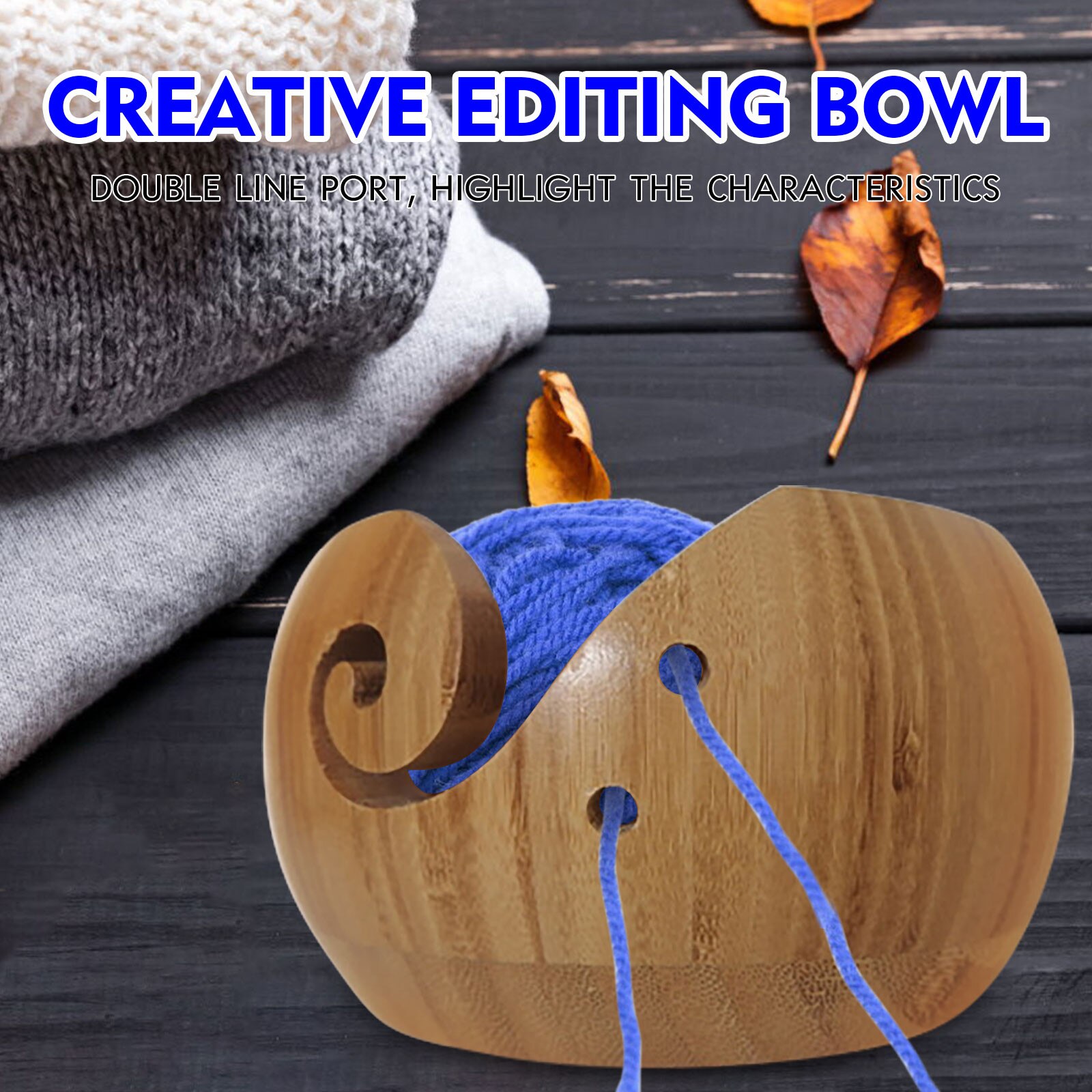 RoseFlower Bol à Tricoter En Bois 7.7 Pouces Avec Couvercle - Rangement Pour Crochet Et Tricot