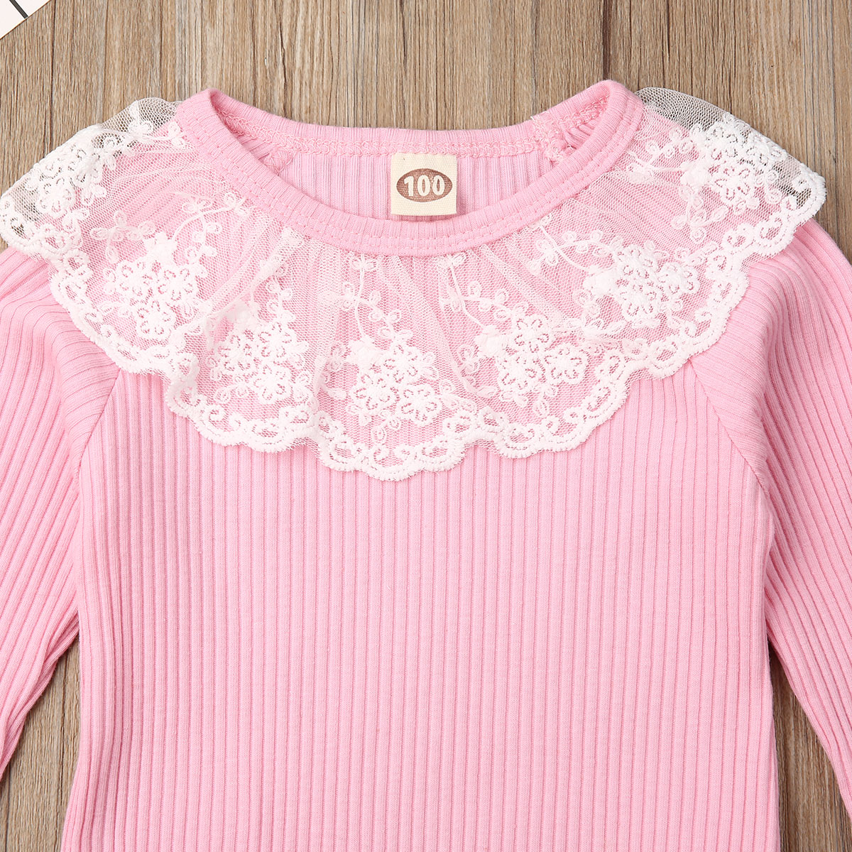 1-6Y Autumn Toddler Kids Baby Girls Clothes Sets Pink Lace Ruffle Top T-shirt Pants Leggings Outfit 2pcs