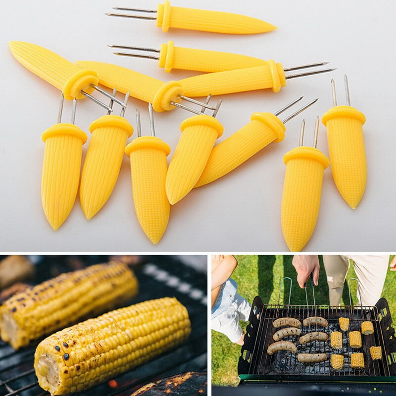 6/8/10/12 stk majs på kolben grillspyd bbq sweetcorn holder gaffel hjemmefest madlavning majs på kolber indehavere bbq twin prong gaffel