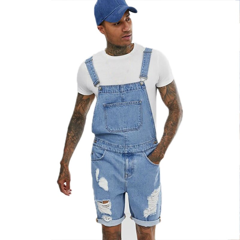 Retro denim blauwe distressed gescheurde jeans voor jongens bretels jumpsuit heren eendelig bandjes overall heren overalls plus size