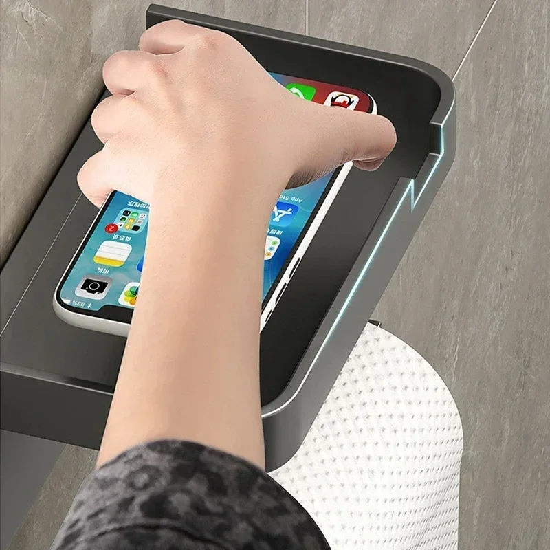 Toiletpapirholder vægmonteret papirrulleholder opbevaringsbakke toiletorganisator telefonstativ badeværelsestilbehør