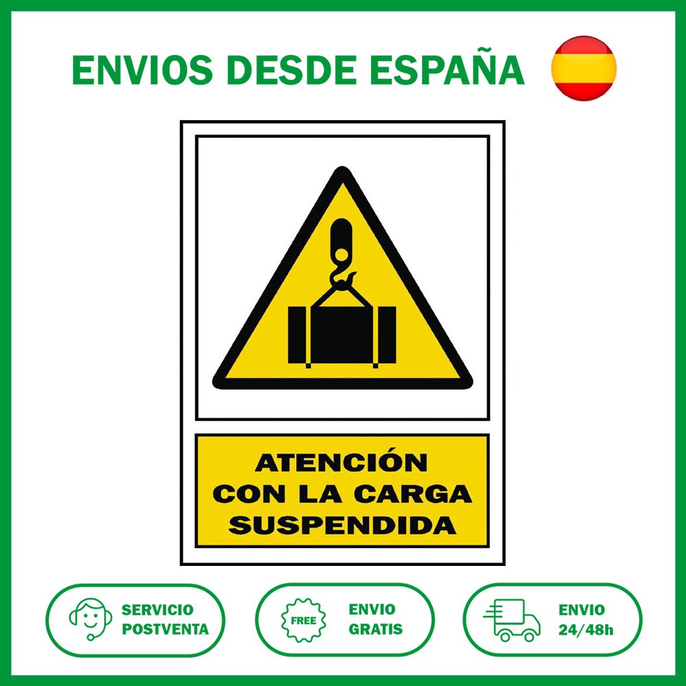 Señal carga suspendida catalan. Señalización de seguridad obras de la Señalizacion Mataro.