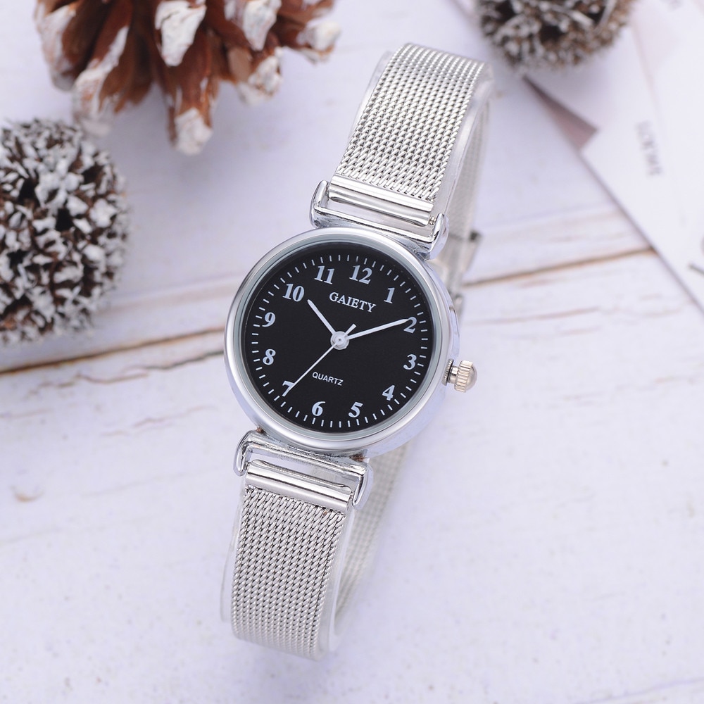 Women sliver small watch steel strap watch