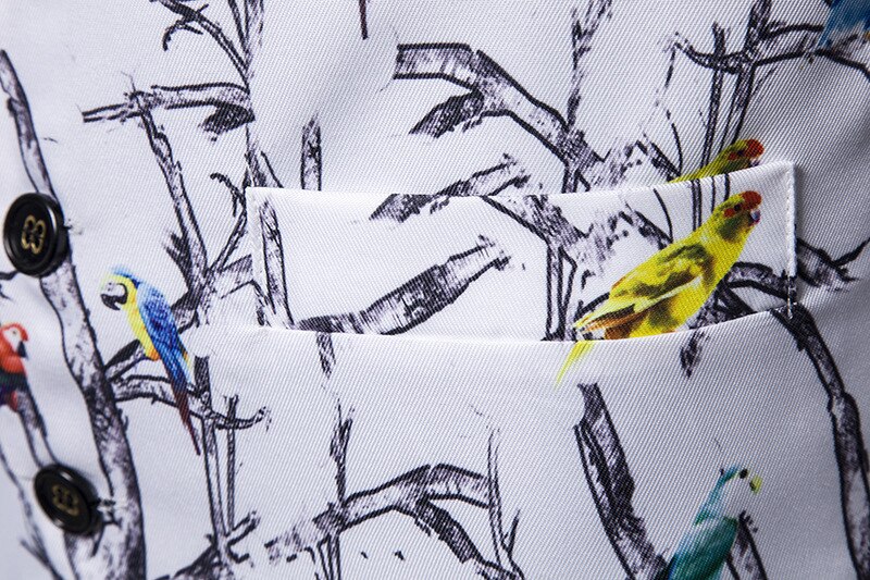 Herfst- en winterherenvest 3d vest met vogeltakprint herenkostuumvest trouwvest  mj165