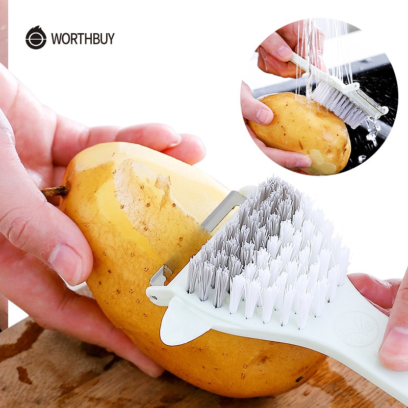 WORTHBUY Multifunctionele Fruit Dunschiller Met Borstel Plastic Wortel Dunschiller Groente Rasp Keuken Accessoires