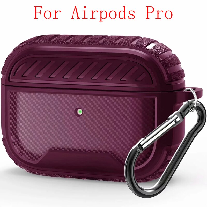 Carbon Fiber Earphone Case for Apple Airpods Pro Case for Airpods 1 2 3 Soft Shell Shockproof Cover Case for Air pods 1 2 3 Pro: For AirpodsPro Wine