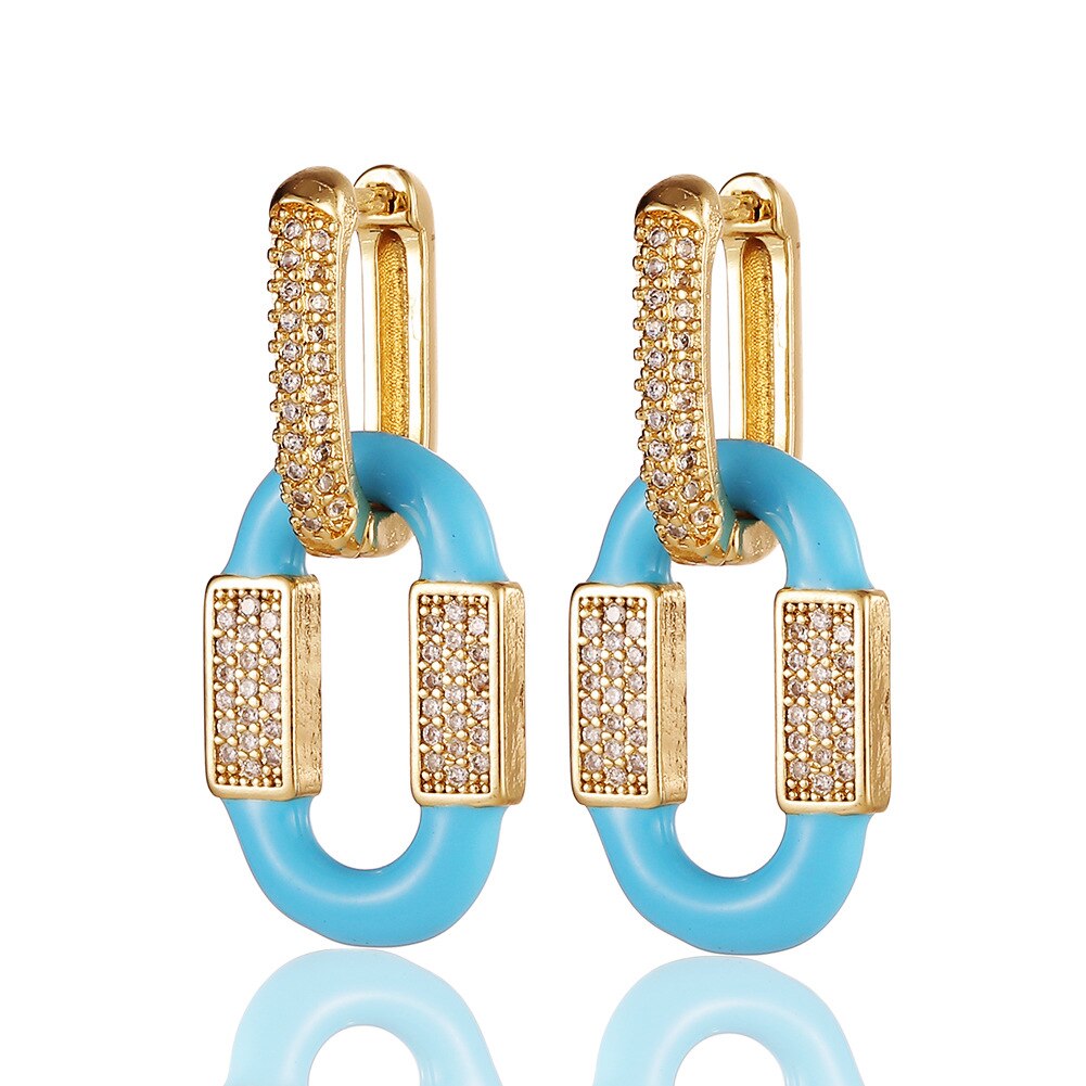 Y2K-pendientes de aro esmaltados para mujer, aretes de gota geométricos, joyería de la amistad, , 2022: Blue