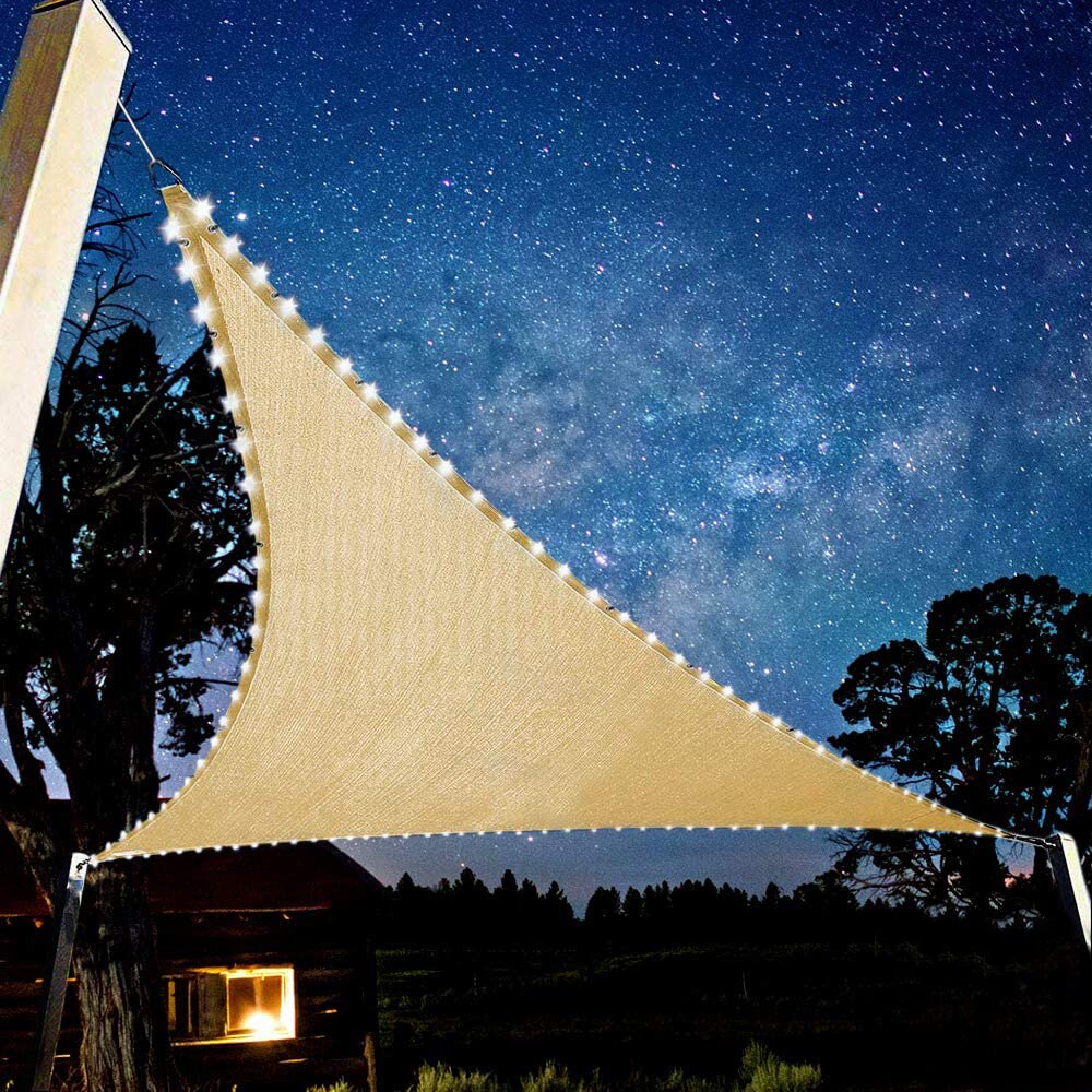 3x3x3M Triangolo sole riparo Ombra Vela portato Luce corda Tende Esterno Romantico Caldo Impermeabile gazebo giardino Tenda a vela