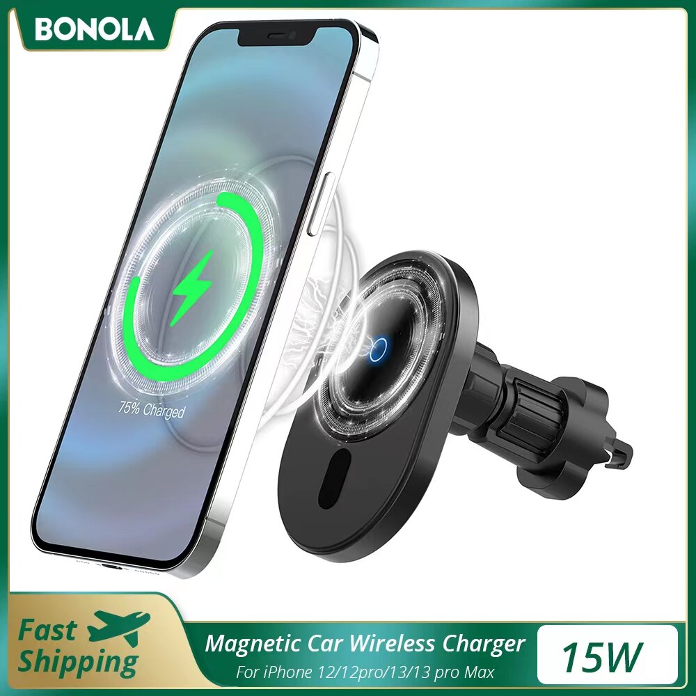 Bonola 15W Magnetische Auto Draadloze Oplader Voor Iphone 13 12 Pro 11 360 ° Luchtuitlaat Auto Houder Voor samsung Smartphone S20 Note 20