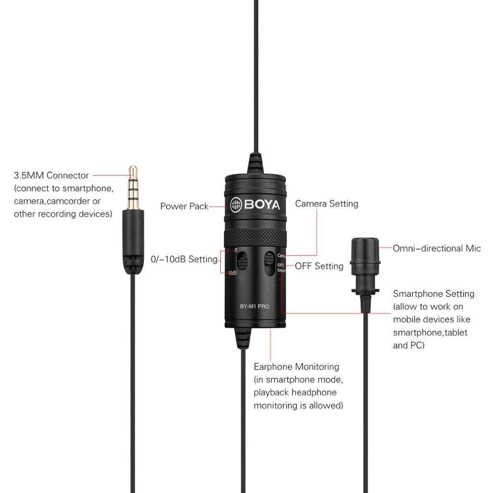 BOYA micro cravate BY-M1 Pro clipsable micro à condensateur filaire 3.5mm Studio micro pour Smartphone Mac Vlog DSLR caméscope Audio 5.0