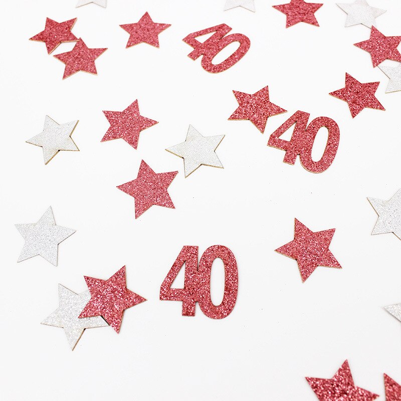 100Pcs Glitter Rose Goud Zilver Ster Papier Confetti Digitale 16/21/30/40/50/60 Strooi partij Confetti Verjaardag Anniversary Decor: 04