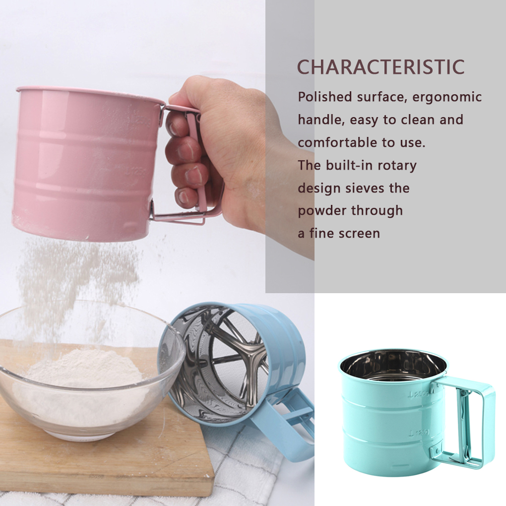 Stainless Steel Mesh Flour Sifter Mechanical Baking Icing Sugar Shaker Sieve Cup Shape Bakeware Baking Pastry Tools