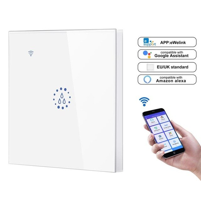 Smart Wifi Water Heater Boiler Switch 20A 3000W Glass Panel High-Power Timmer Mobile APP Voice Control with Alexa Google Home: EU White