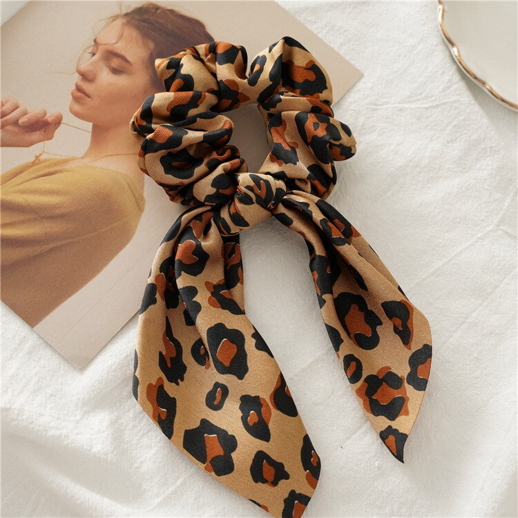 Hasenohren, elastisches Haar, Mädchen-Haargummi für Haare, Leopardenmuster, Satin, Pferdeschwanz, Haarschleifen, Kapuzenzubehör für Frauen