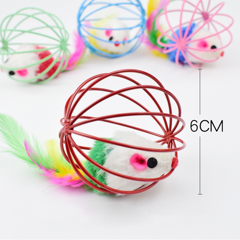 Jouets pour animaux de compagnie mignons, Cage de souris, jouet , Cage en fil de fer, jouet de chat en fourrure, 1 pièce/5 pièces/10 pièces, jouets interactifs pour chats de couleur aléatoire