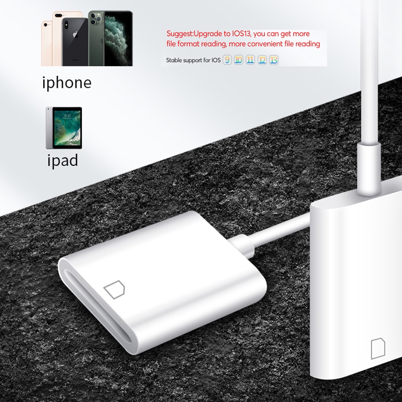 Ginsley Card Reader for SD to Lightning Smart Camera SD Memory Card Adapter for iPhone iPod Apple Memory Cards Use No APP Need